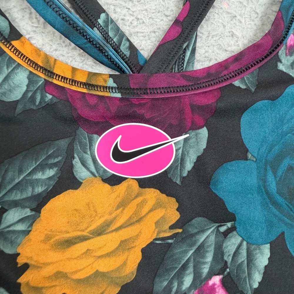 Nike Womens Dri-FIT Floral Rose Print Strappy Cross Back Sports Bra Large Black - Picture 7 of 14